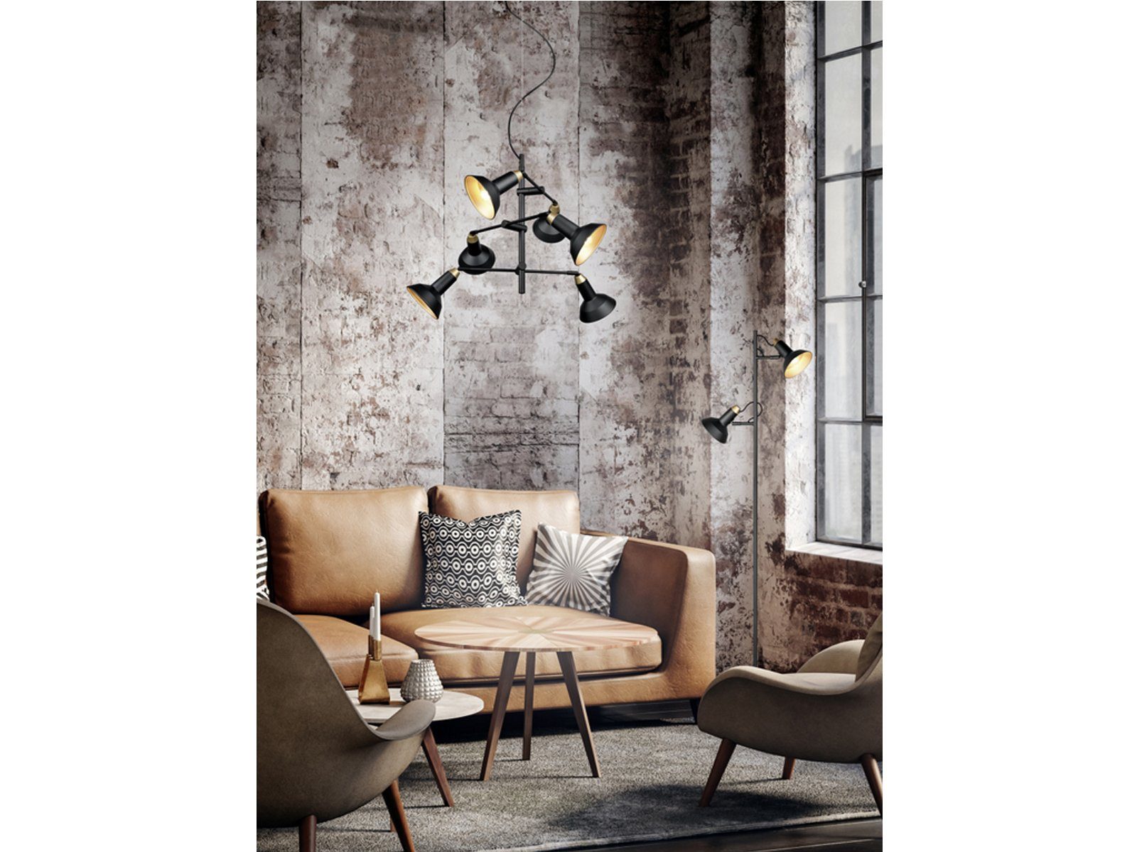 meineWunschleuchte LED Stehlampe, Dimmfunktion, LED wechselbar, Warmweiß, Industrial Design-er Lese-lampe für Ecke 2 Spots dimmbar Schwarz Gold