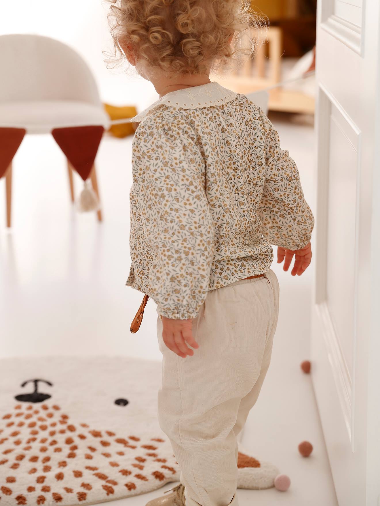 Blouse impriméé bébé col brodé vieux rose