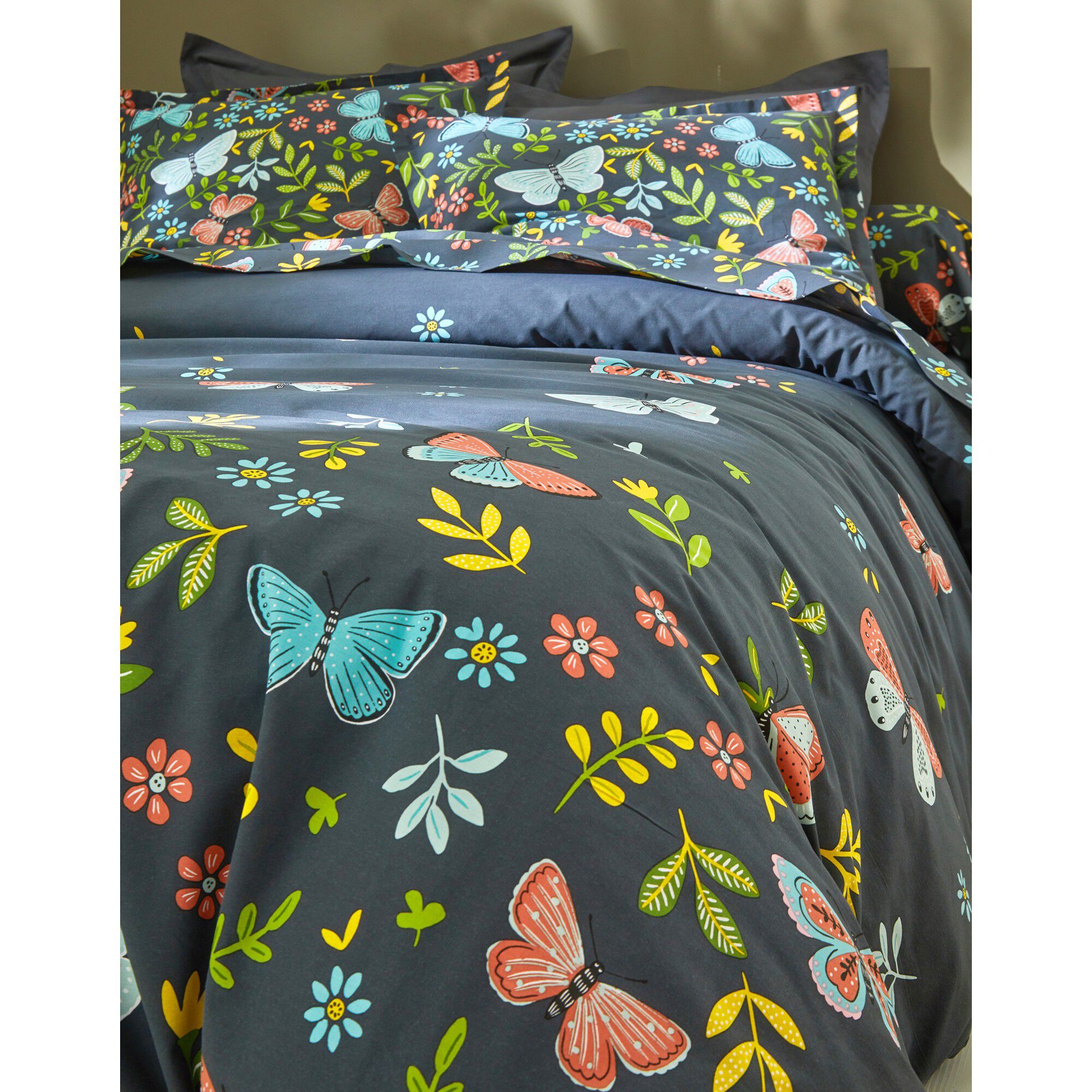 Linge de lit Envolée en coton à motifs papillons