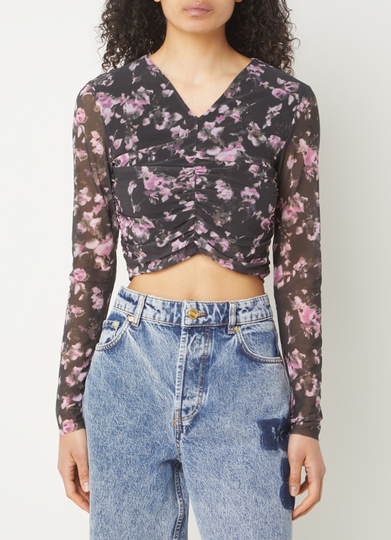 Poloprůhledný síťovaný crop top Ganni s potiskem