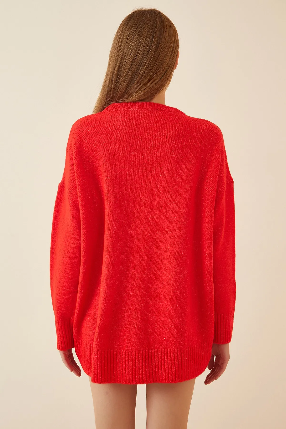 Happiness İstanbul  Übergroßer Strickpullover Live Red für Damen PN00054