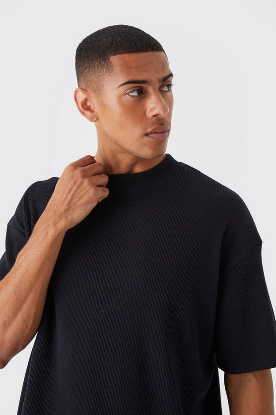 Kastiges Oversize T-Shirt in Waffeloptik
