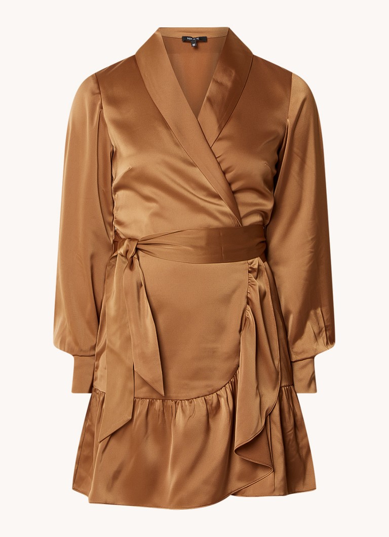 NIKKIE Vivien satin mini wrap dress with ruffle