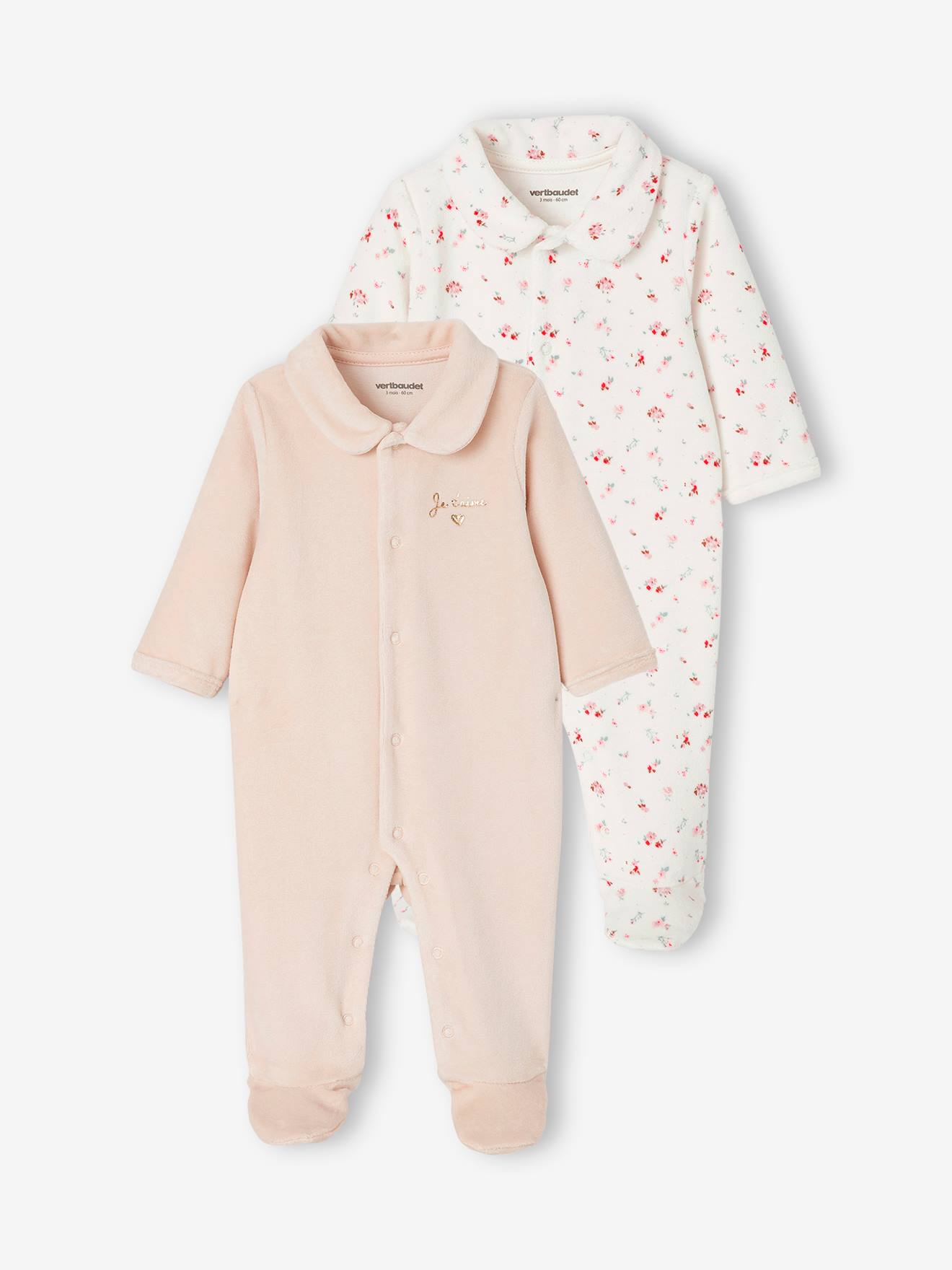 Lot de 2 dors-bien bébé fille en velours lot nude