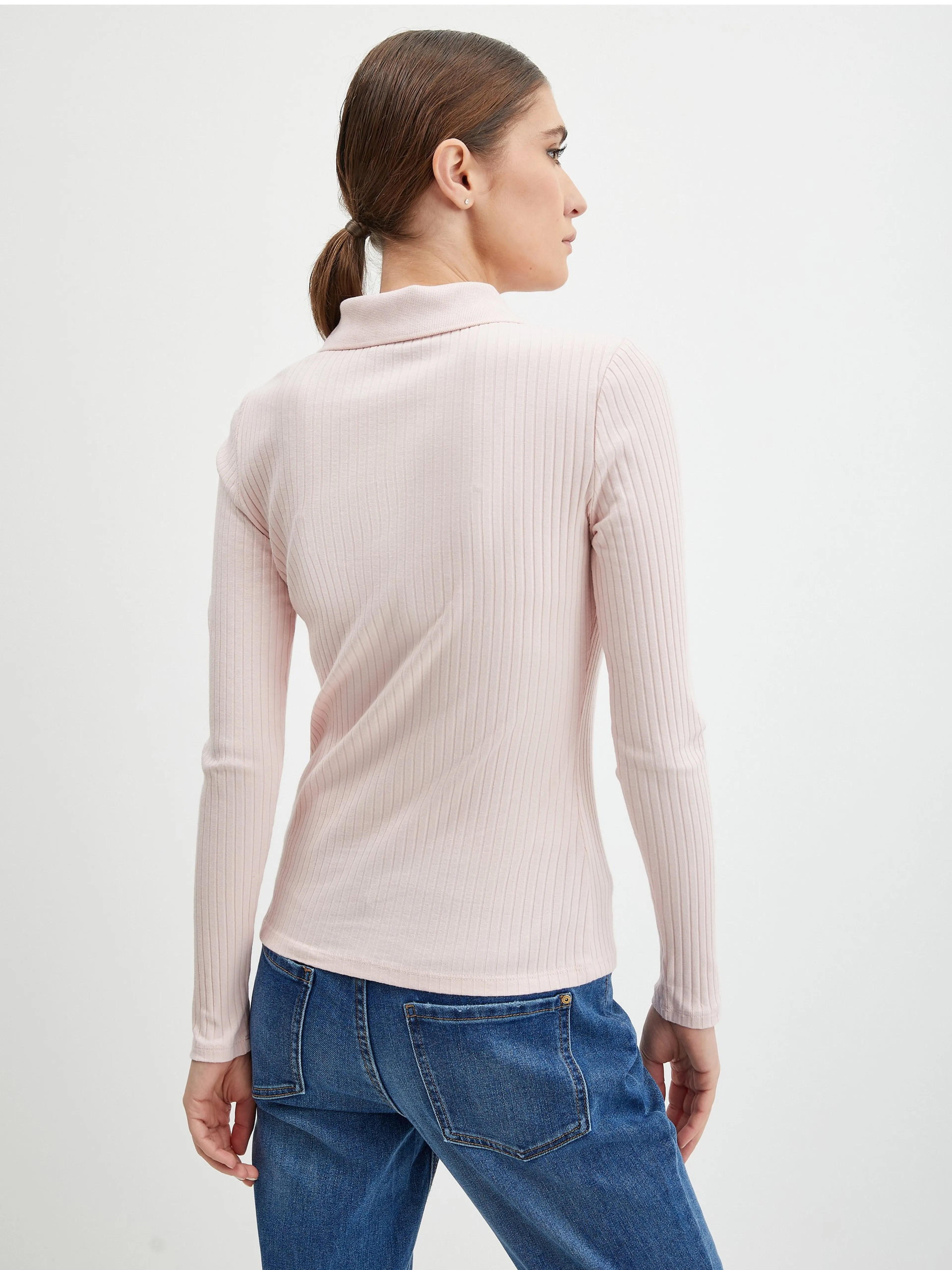 Apricotfarbenes geripptes Damen Poloshirt ORSAY