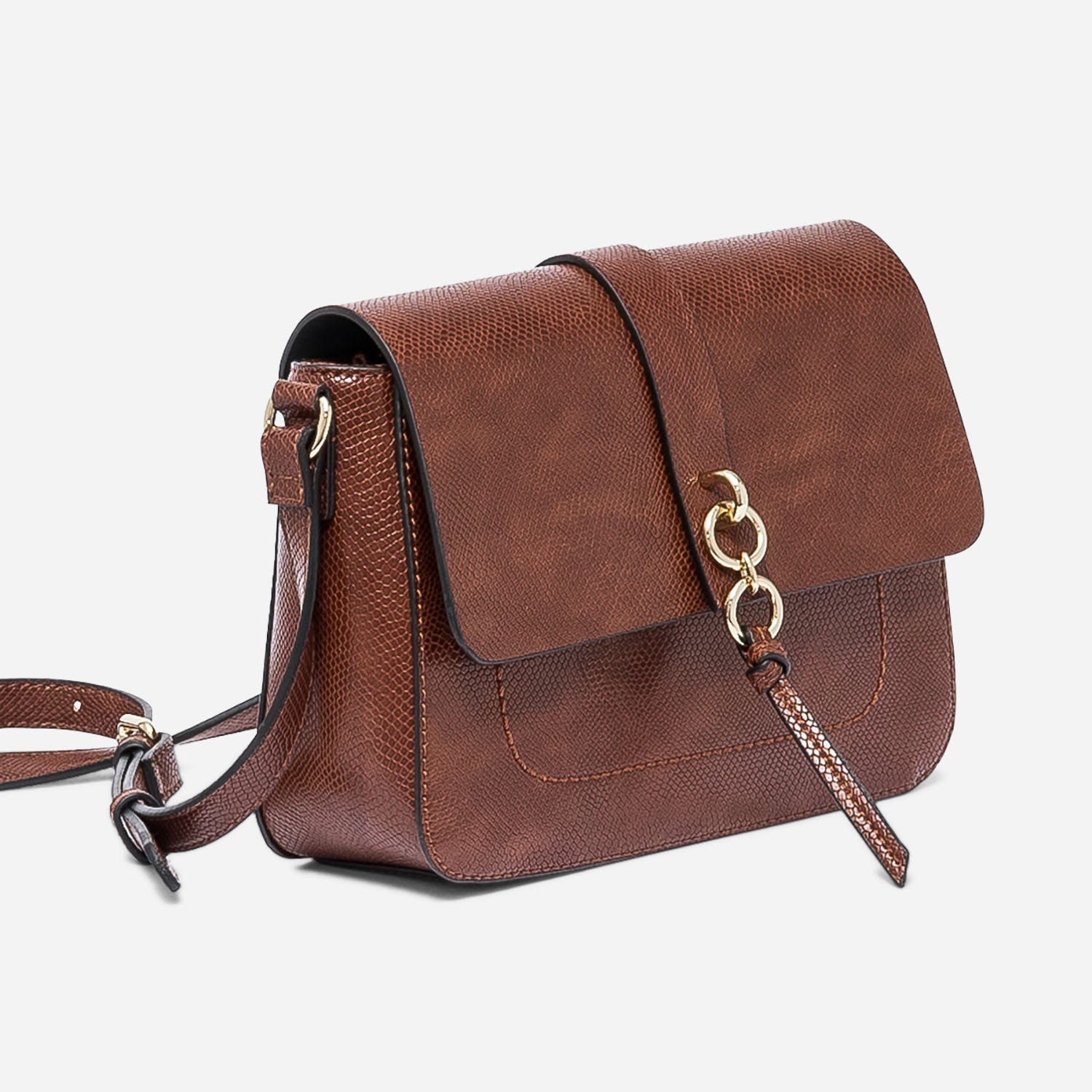 Sac bandoulière cognac embossé python avec double anneaux