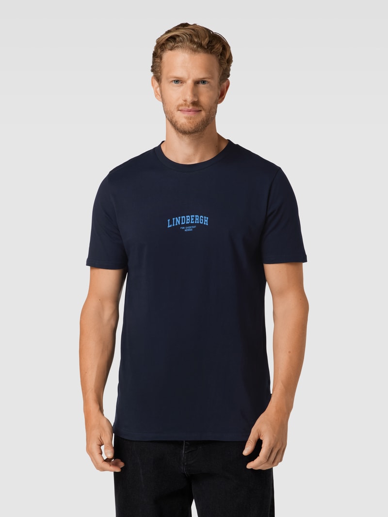 T-Shirt mit Label-Print und Rundhalsausschnitt in marineblau