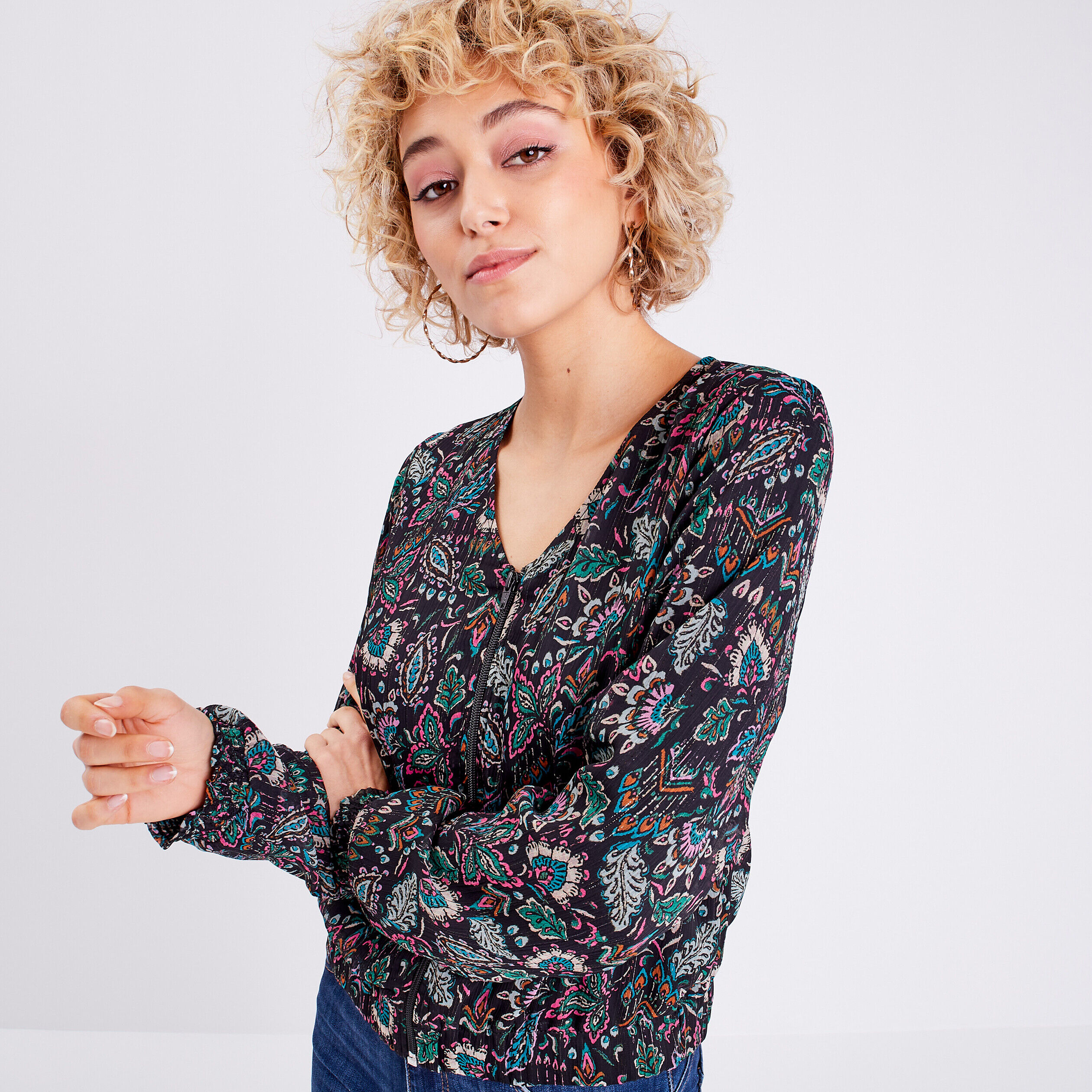 Veste teddy avec manches longues noir femme | Cache Cache