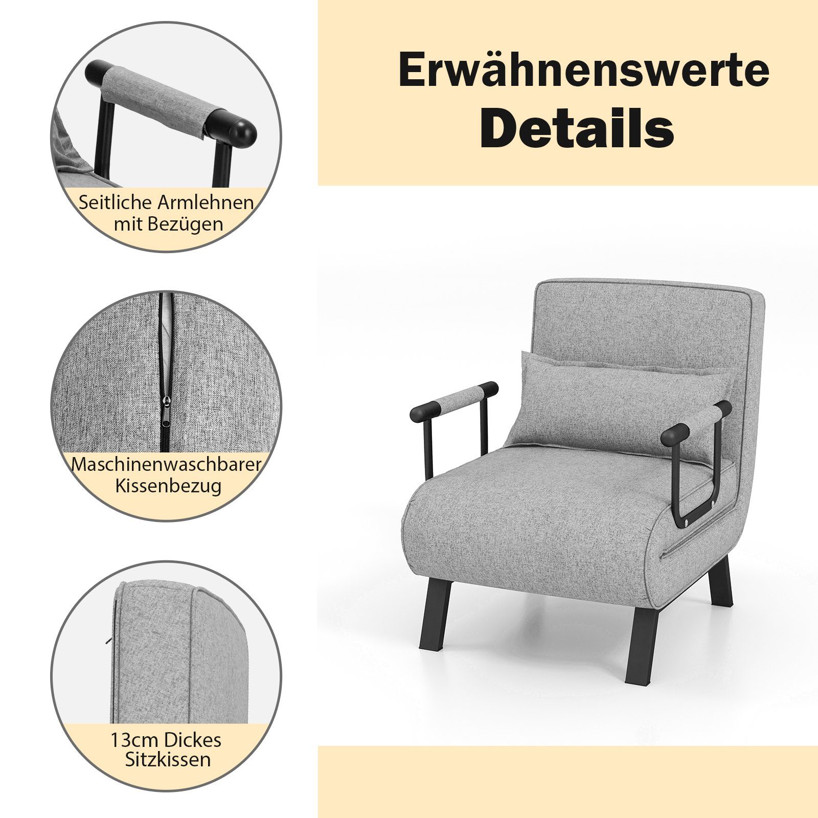 COSTWAY Schlafsofa, 4 in 1, klappbar, mit verstellbarer Rückenlehne, 150 kg