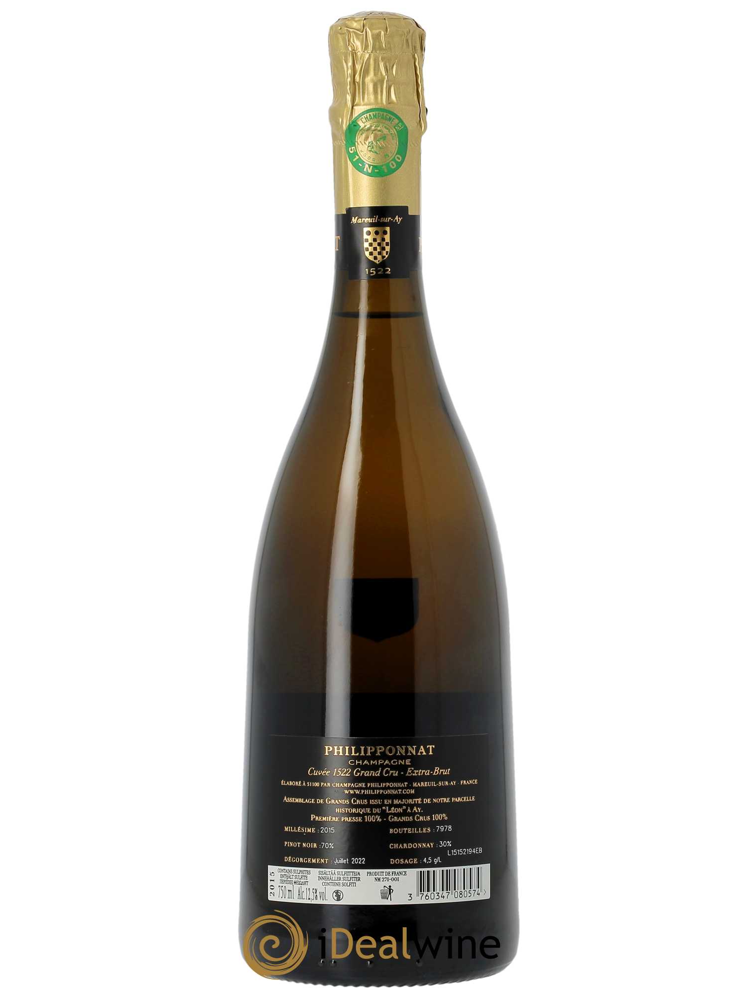 Cuvée 1522 Extra Brut Grand Cru Philipponnat  2015 - Lot de 1 Bouteille