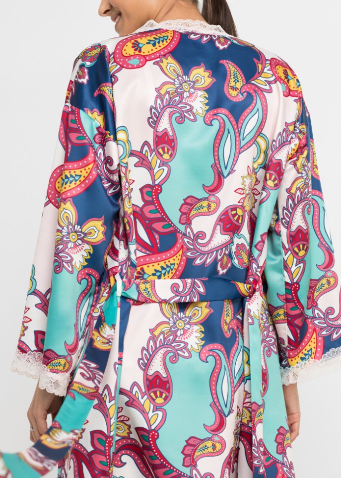 Satin Kimono mit modernem Paisley Print