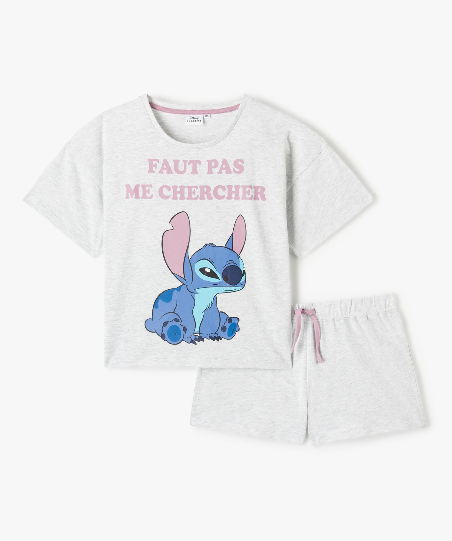 Pyjashort fille avec motif Stitch et message - DS gris | GEMO