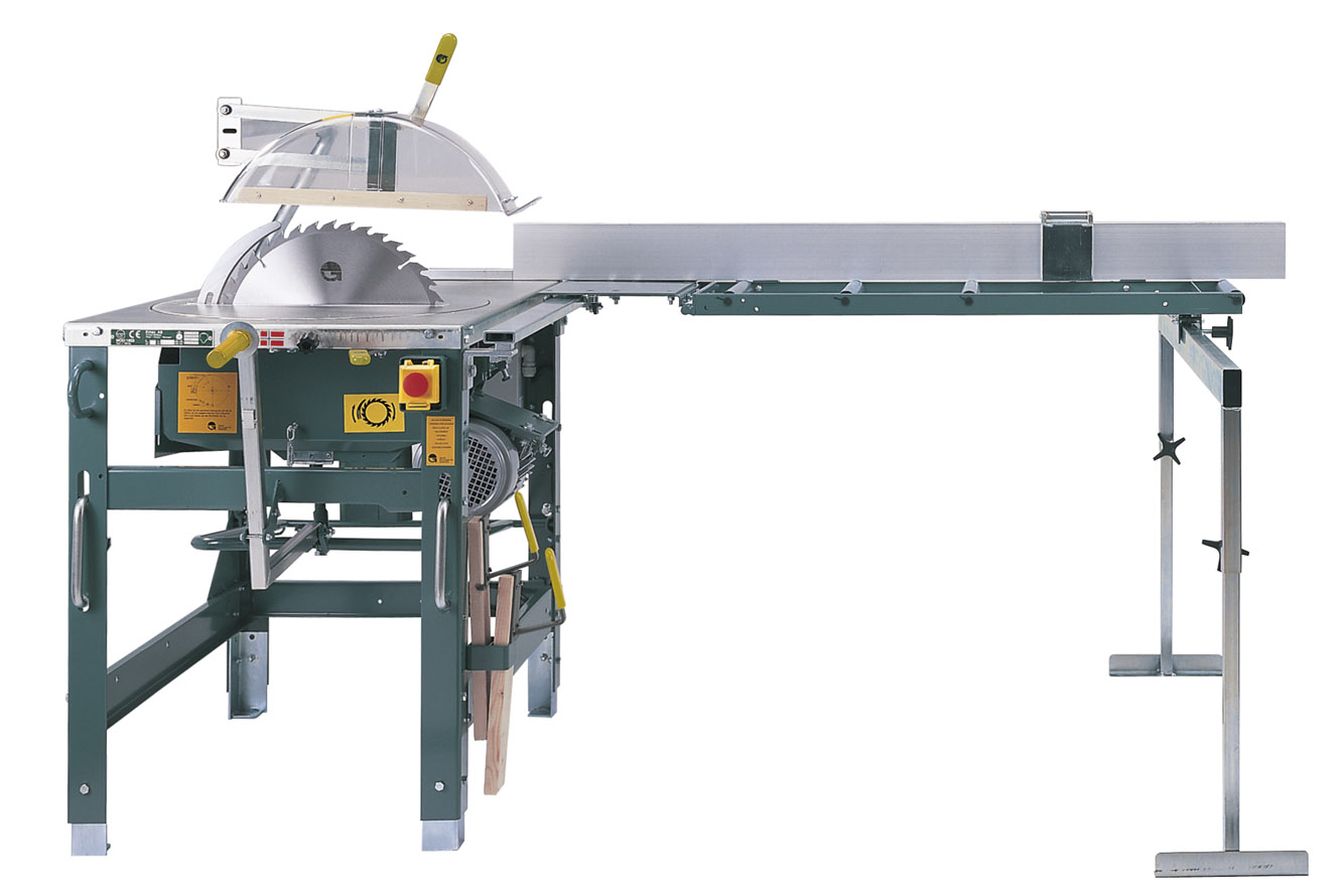 Gjerde 90043 1603-NO Byggesav 3,6 kW 400 Volt + 2. stikkontakt + 2000 mm indføringsbord inkl. stop og stop + mekanisk bremse