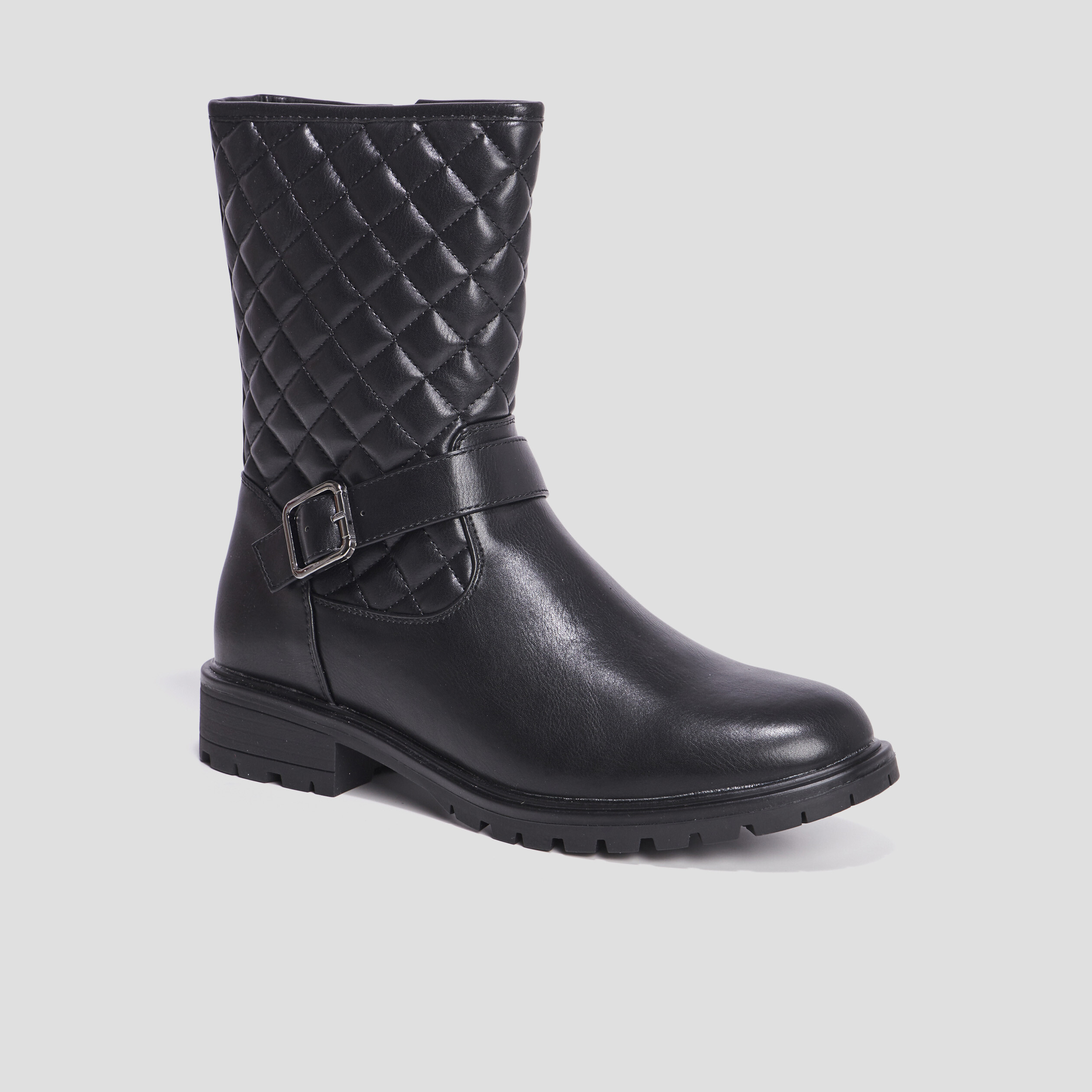 Bottines matelassées avec boucles noir femme | La Halle