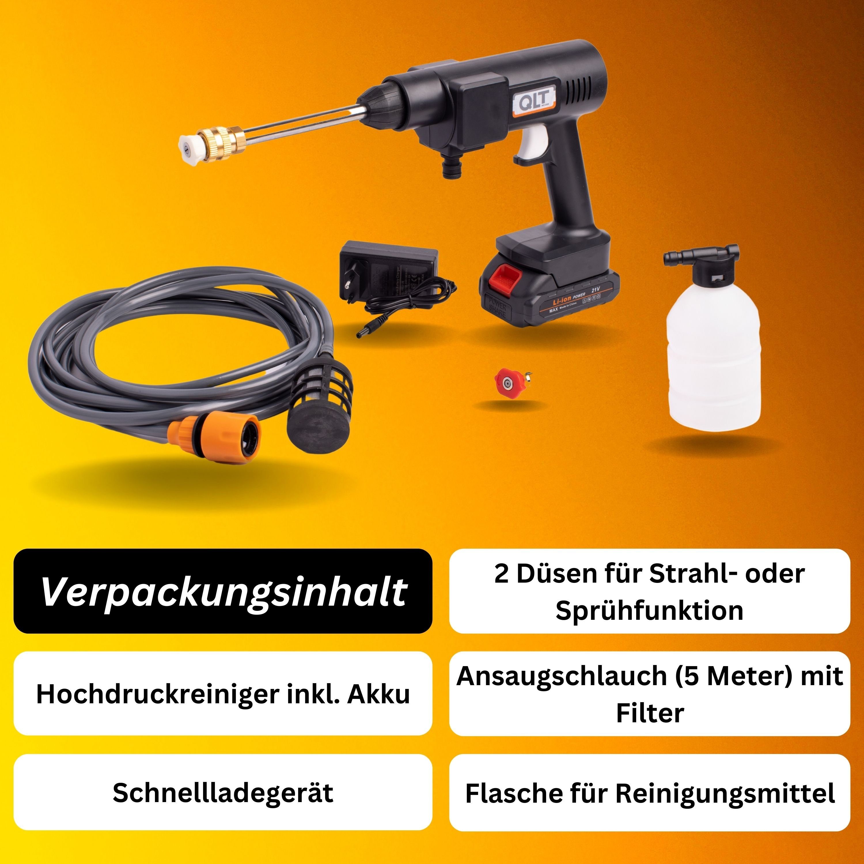 BoomDing Akku-Hochdruckreiniger Akku Hochdruckreiniger - 40 Bar - Perfekt für unterwegs und zu Hause, Fördermenge max: 252,00 l/h