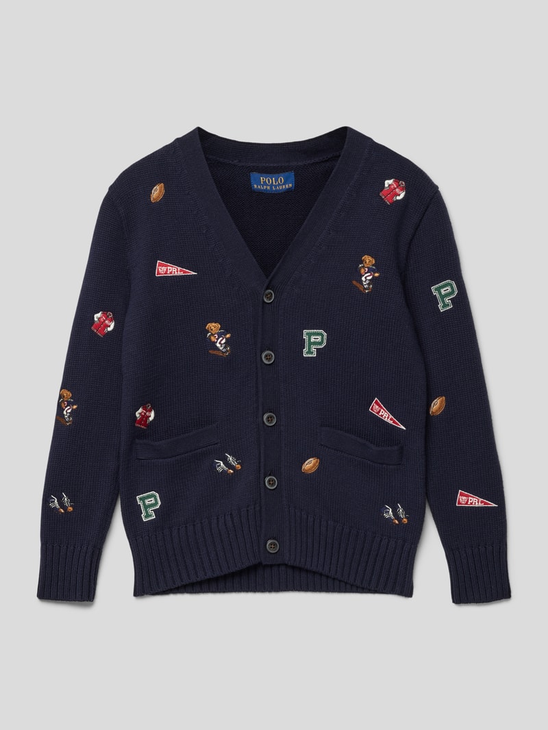 Cardigan mit Motiv-Stitchings in marineblau