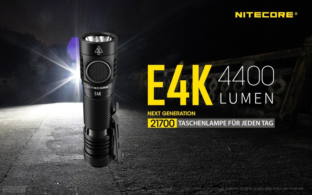 Nitecore LED Taschenlampe E4K - 4400 Lumen Taschenlampe, Akku Lampe (1-St)