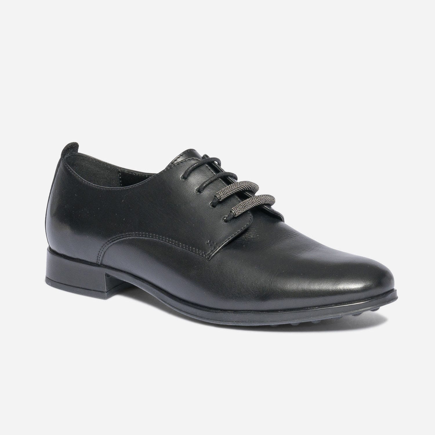 Derby noir en cuir avec perles fantaisie