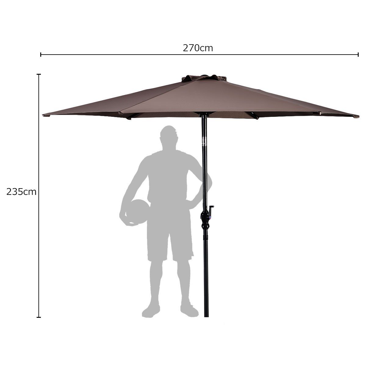 COSTWAY Sonnenschirm, LxB: 270,00x270,00 cm, Gartenschirm mit Kurbel