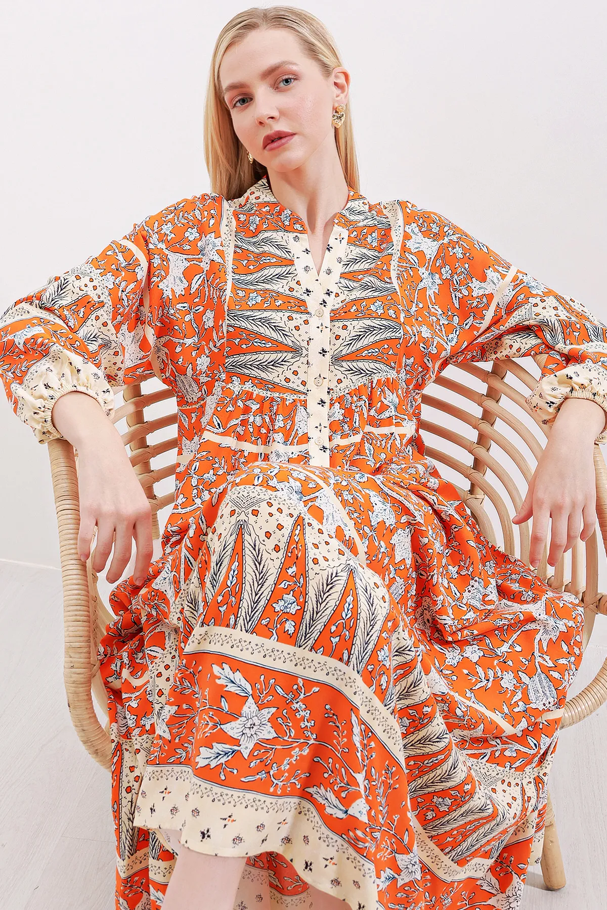 Bigdart  2423 Authentisches gemustertes Kleid - C. Orange