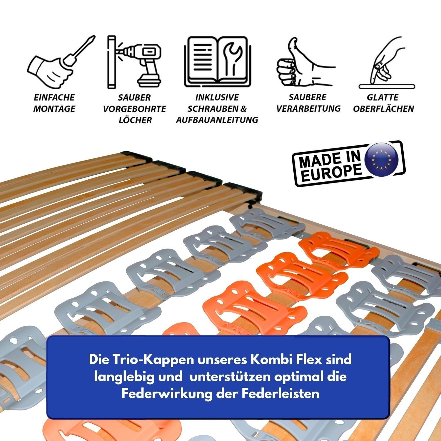 Teiltellerlattenrost, Coemo, Kopfteil nicht verstellbar, Fußteil nicht verstellbar, KombiFlex S 90 x 200 cm Tellerlattenrost preisgünstige Selbstmontage