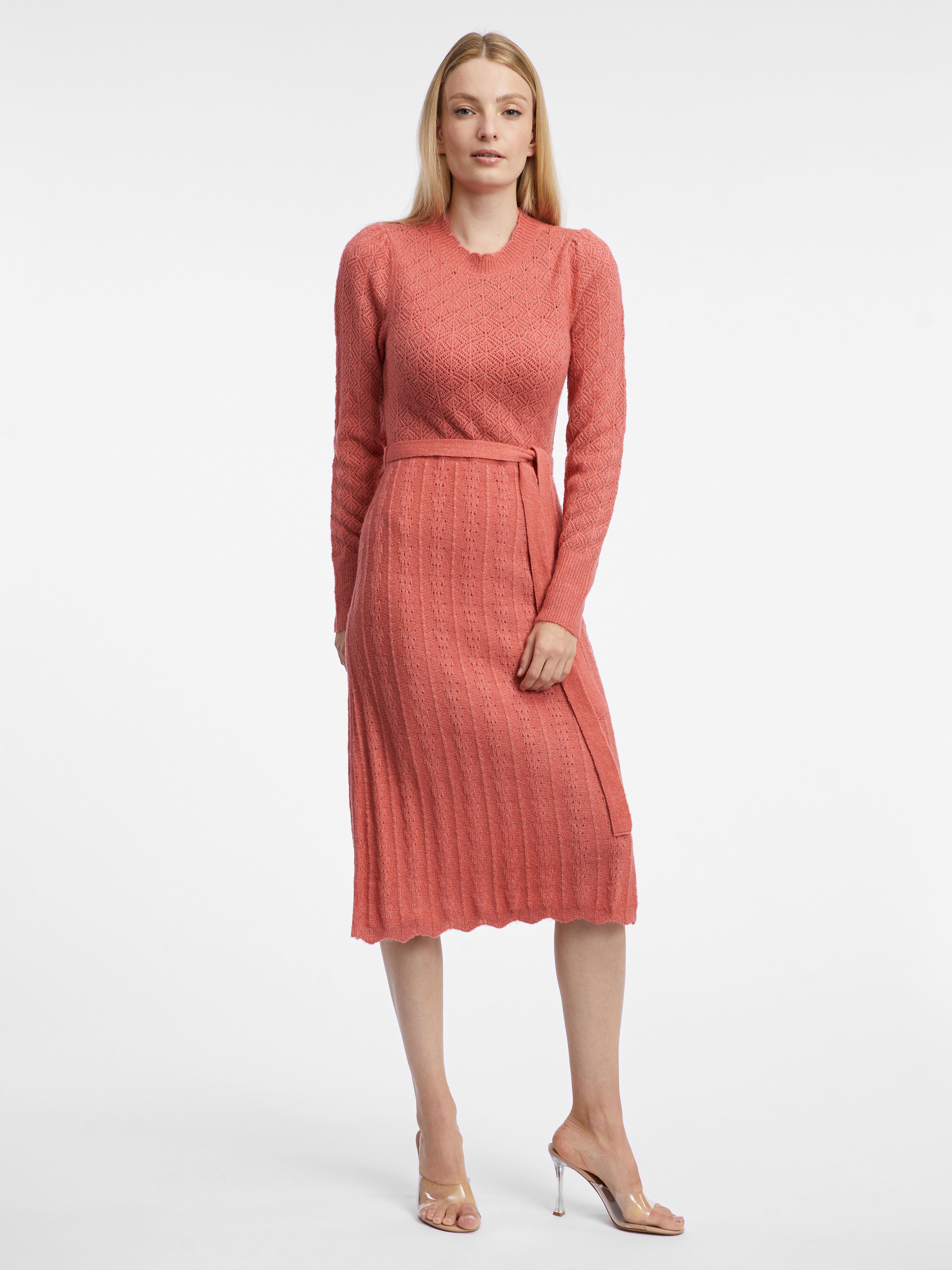 Ziegelfarbenes Damen-Pulloverkleid mit Wollmischung ORSAY