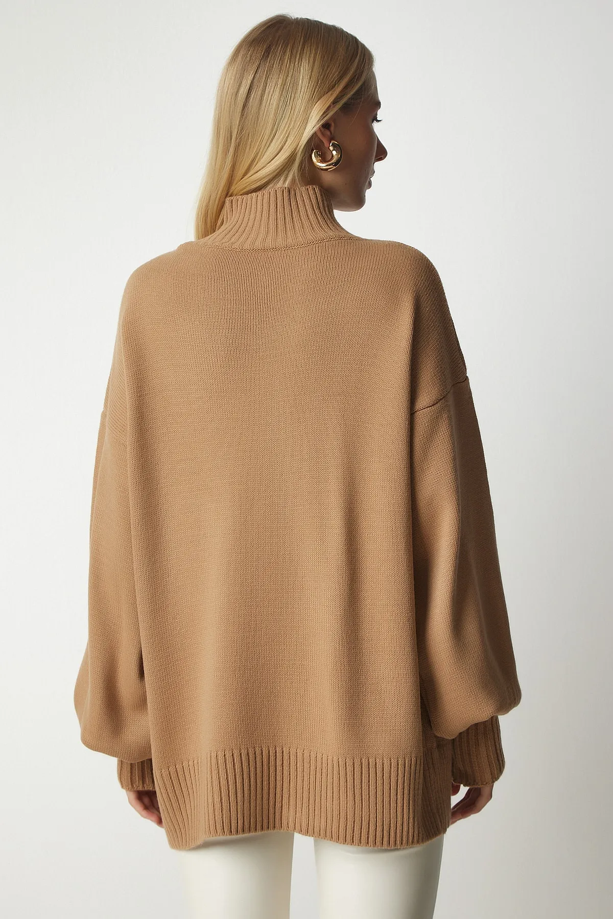 Happiness İstanbul  Damen Biscuit Stehkragen Oversize Basic Strickpullover YY00167