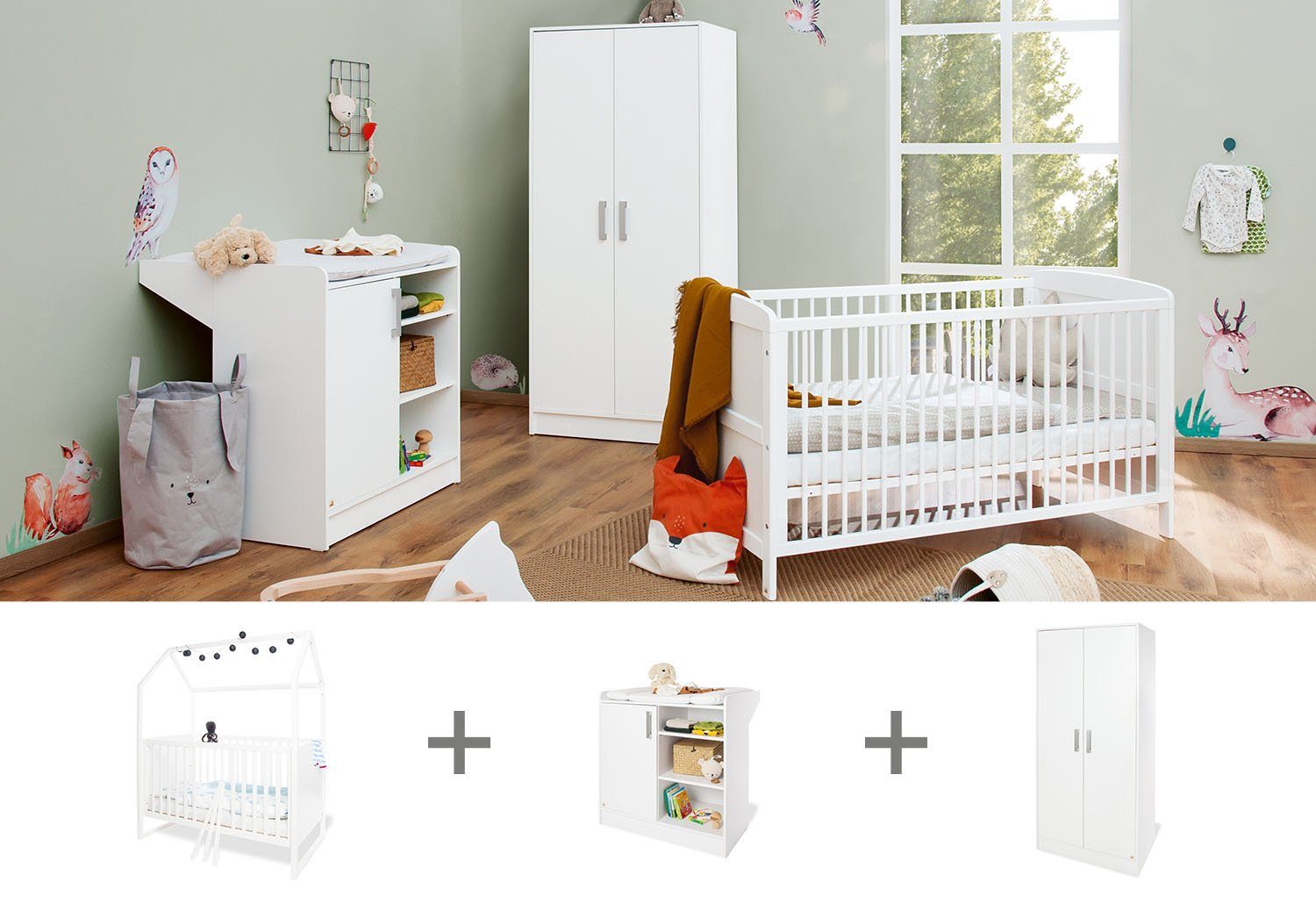 Pinolino® Babyzimmer-Komplettset Hilda & Viktoria, (Spar-Set, 3-St., Hausbett, Kleiderschrank, Wickelkommode), mit Hausbett, 2-trg. Schrank & Wickelkommode; Made in Europe