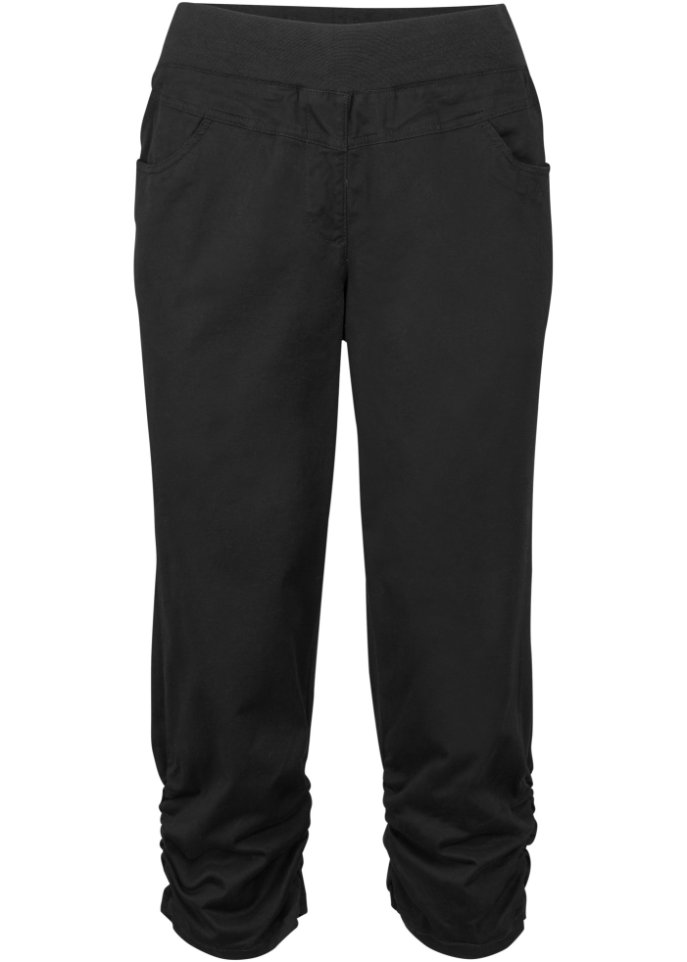 Baumwoll-Capri-Hose mit Bequembund und Raffung