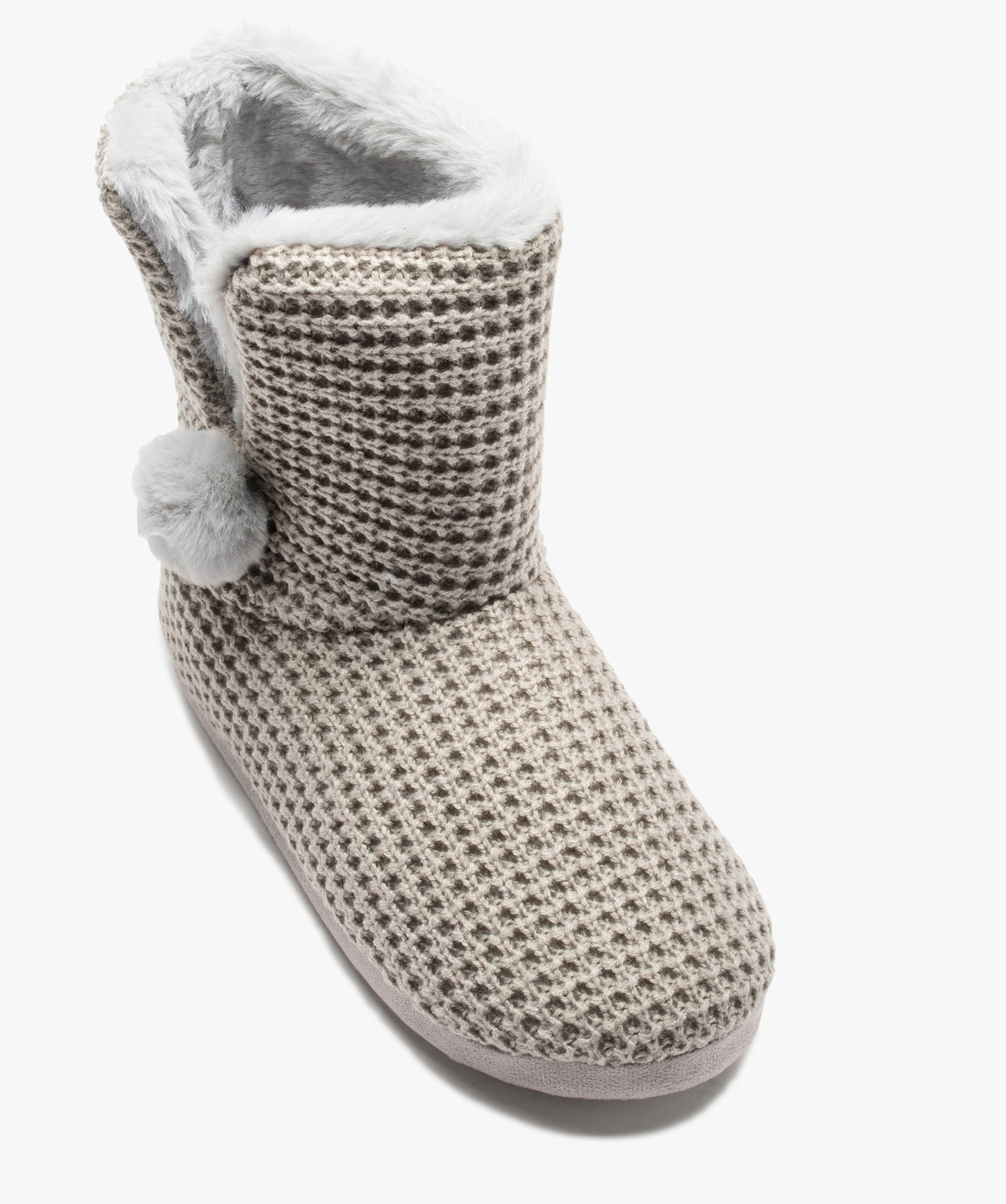 Chaussons femme boots dessus maille et intérieur fourré gris | GEMO