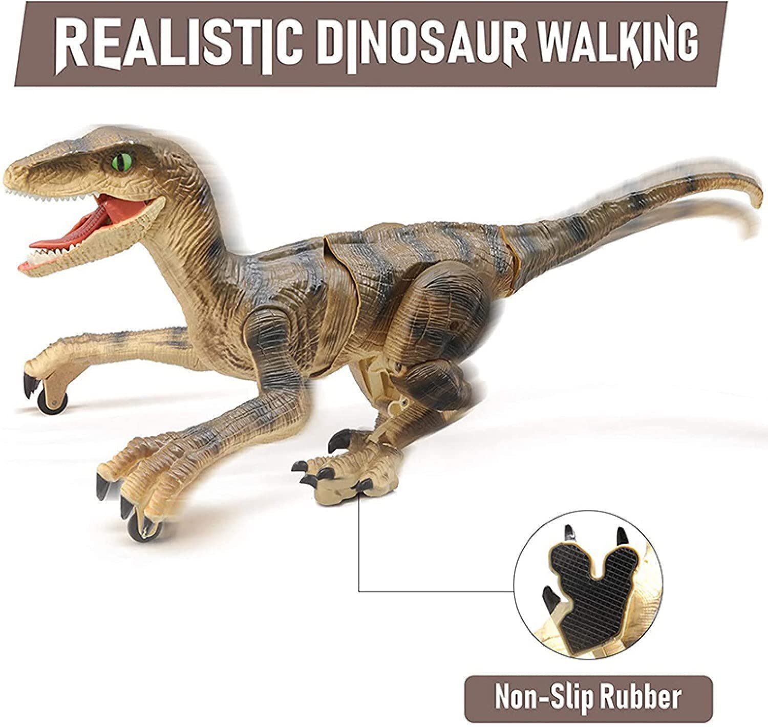 Esun Spielfigur Ferngesteuerter Dinosaurier Spielzeug,Rc Gehender Velociraptor mit LED, (Set, Komplettset), Velociraptor Spielzeug,Beste RC Dinosaurier Geschenke für Kinder