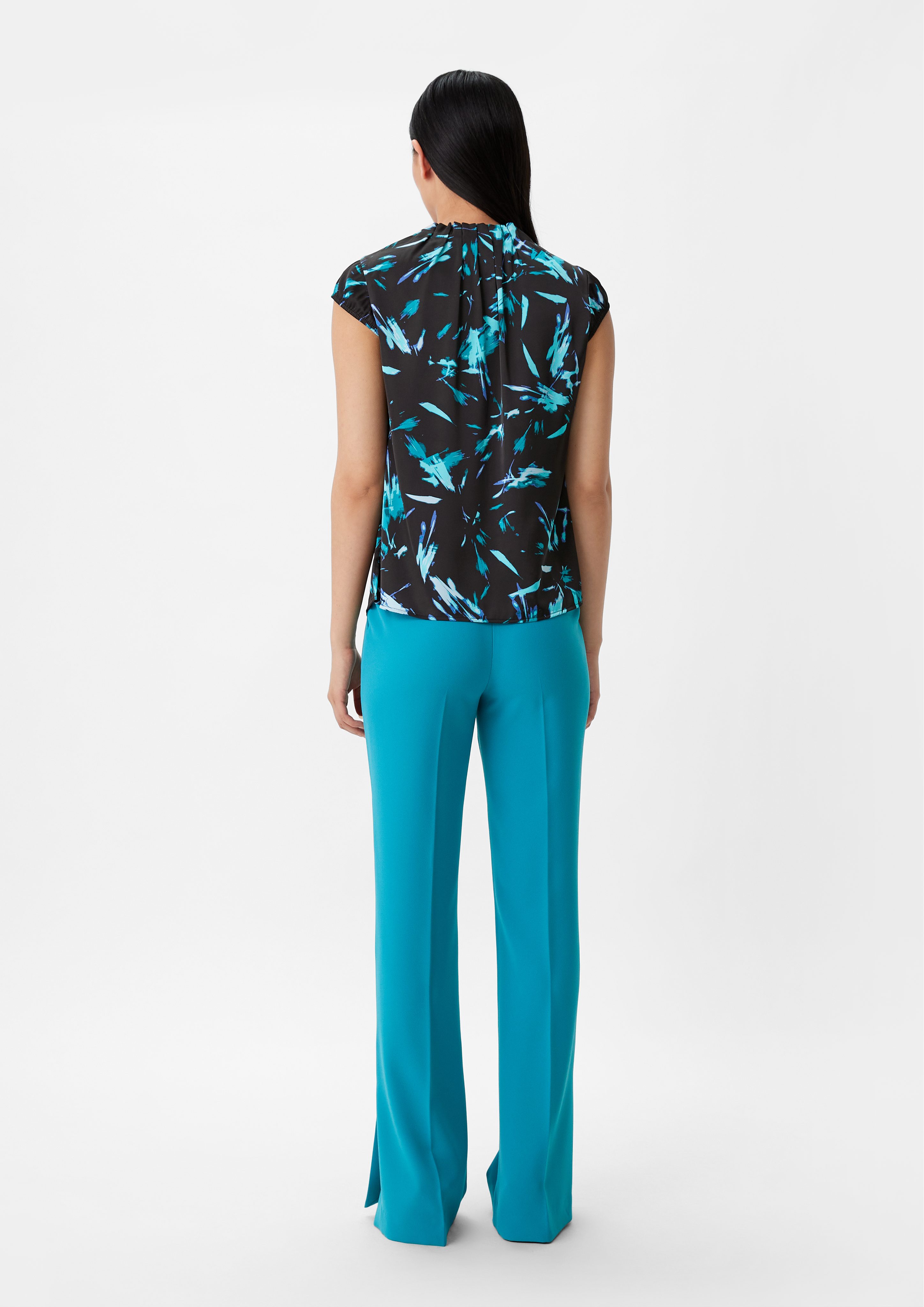 Comma Kurzarmbluse Satinbluse mit Raffung Raffung