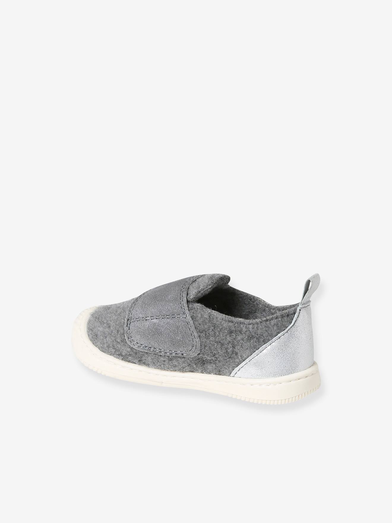 Chaussons scratchés bébé en feutre gris chiné