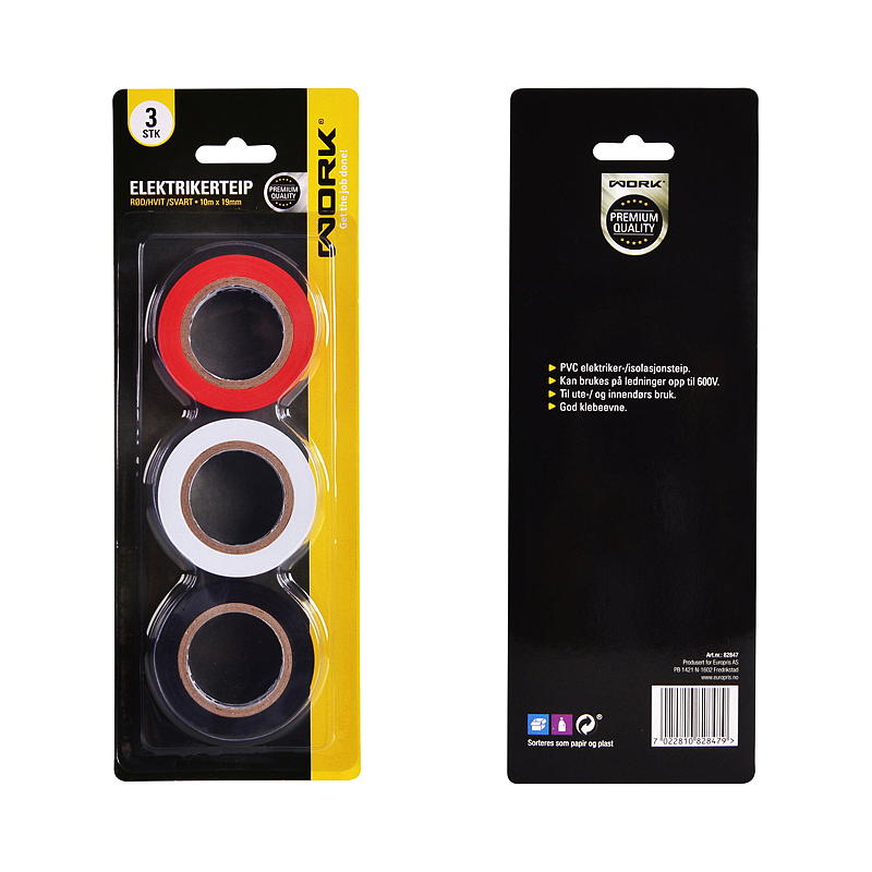 Work Isolasjonstape 3-pk PVC, 19 mm x 10 m pr rull