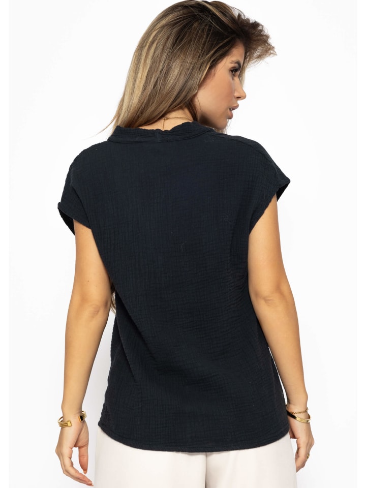 SASSYCLASSY Musselin Shirt mit V-Ausschnitt in Schwarz günstig kaufen