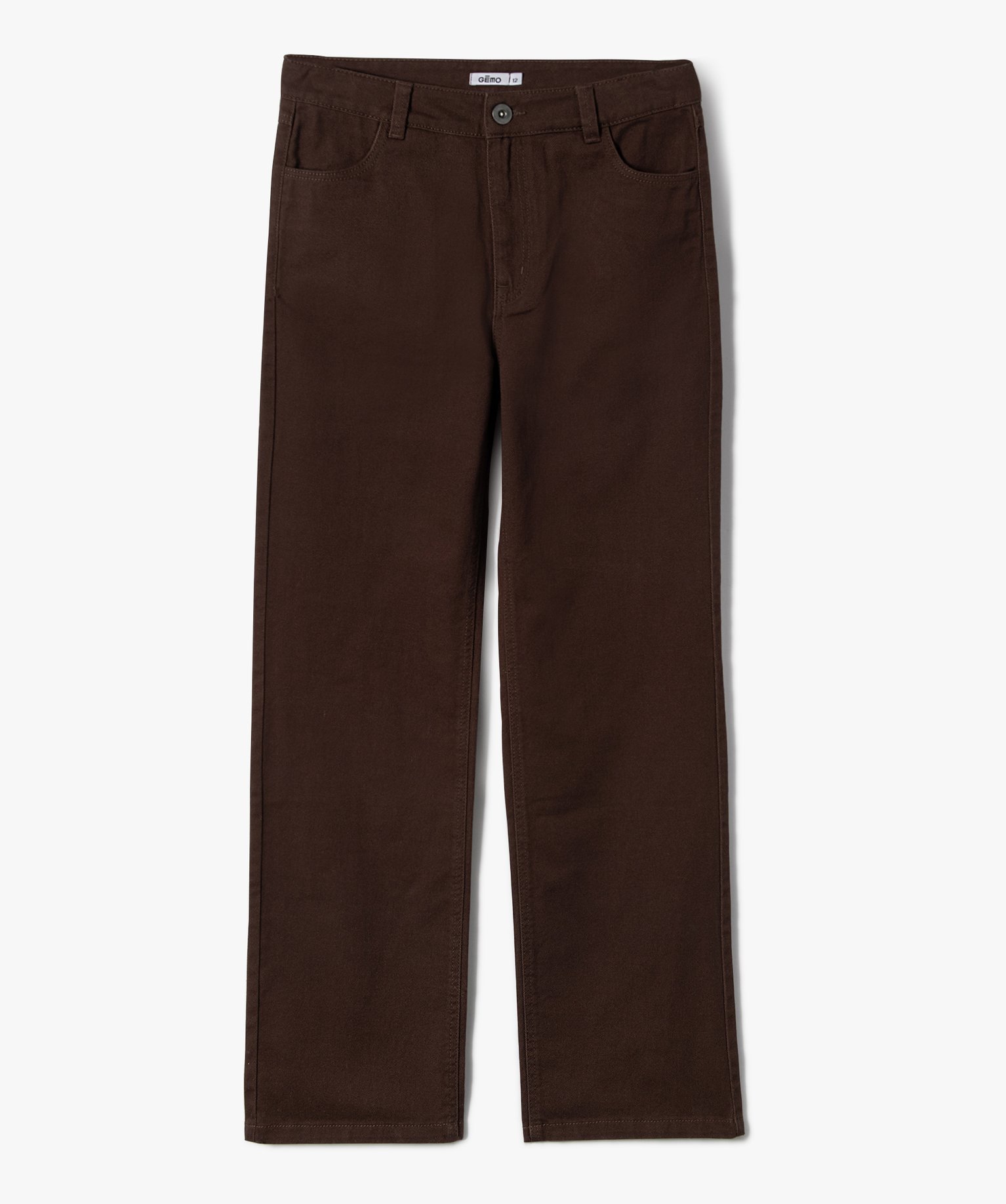 Pantalon en toile coupe large à taille haute fille marron | GEMO