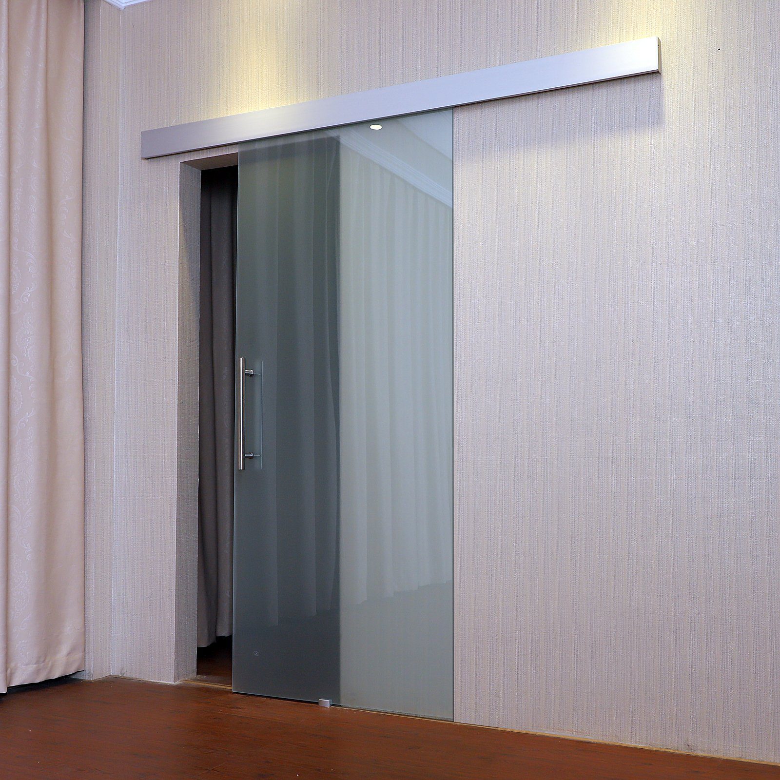HOMCOM Glasschiebetür Glas Schiebetür mit Griffstange