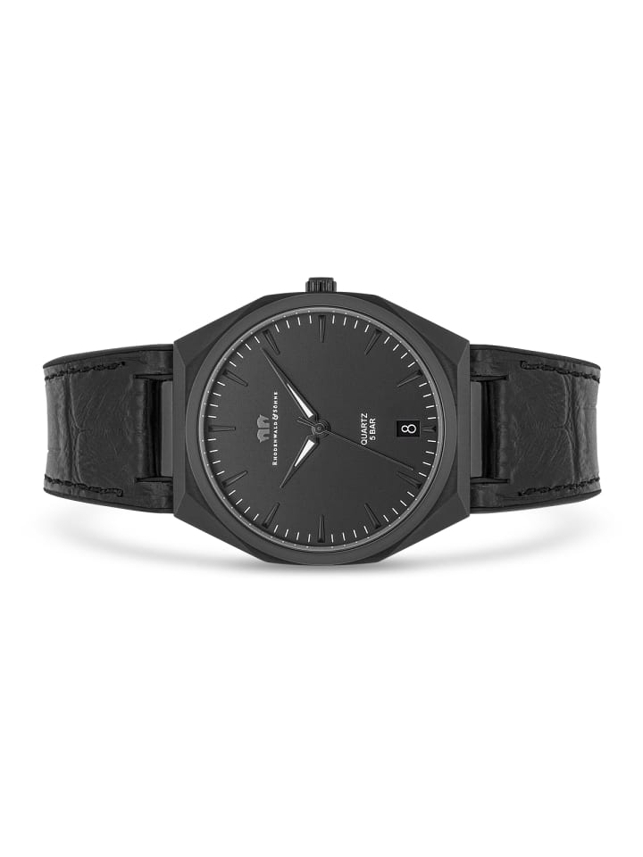 Rhodenwald & Söhne Herren Quarzuhr schwarz Echtleder/Silikon schwarz in schwarz günstig kaufen 21,5 cm