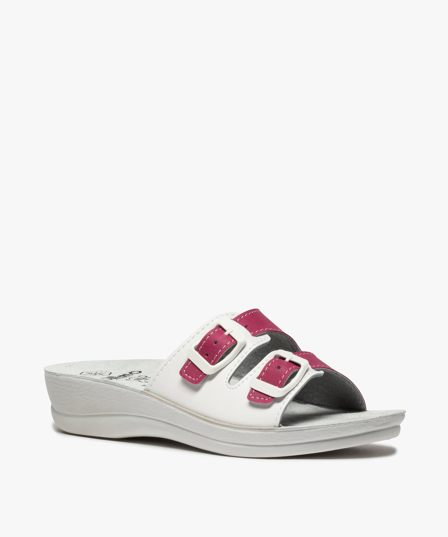Mules femme confort fermeture double bride à boucle blanc | GEMO
