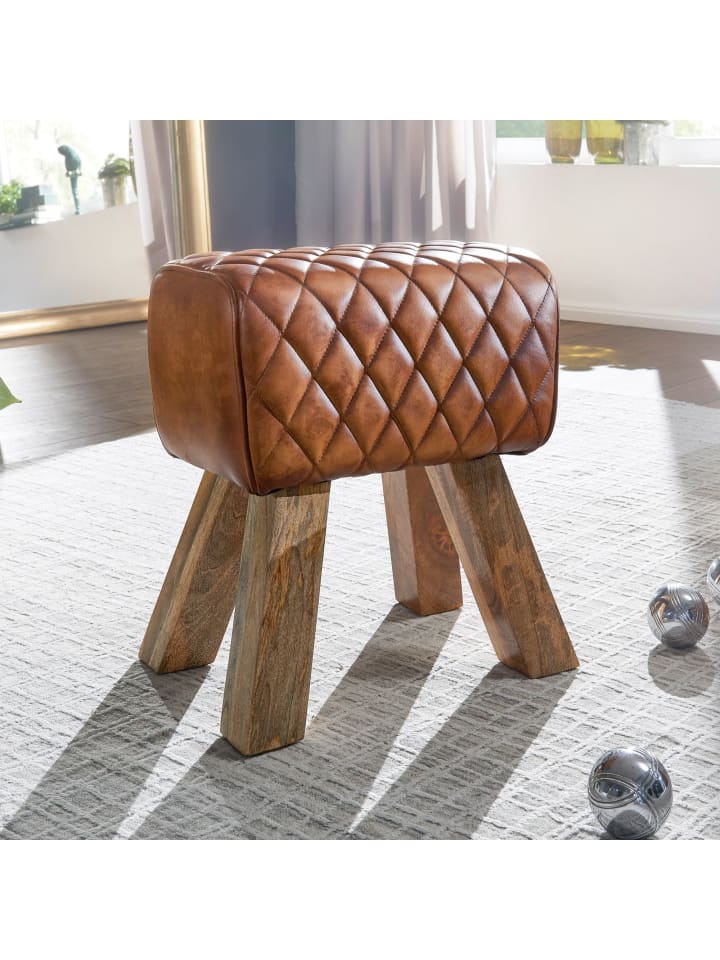 KADIMA DESIGN Sitzhocker Echtleder / Massivholz 40x48x27 cm Modern Fußhocker, günstig kaufen onesize