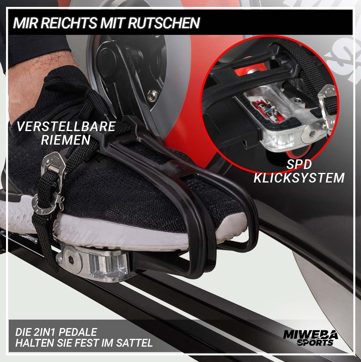Miweba Sports Speedbike Profi Indoor Cycle Bike MS500 inkl. Pulsgurt - 25 Kg Schwungmasse (Sportgeräte für zu hause, Heimtrainer Fahrrad, Trimmrad, Fahrradtrainer, Cardio, Sport, Training, Ganzkörpertraining, 2-tlg., iConsole+, Kinomap-App, Pulsmesse