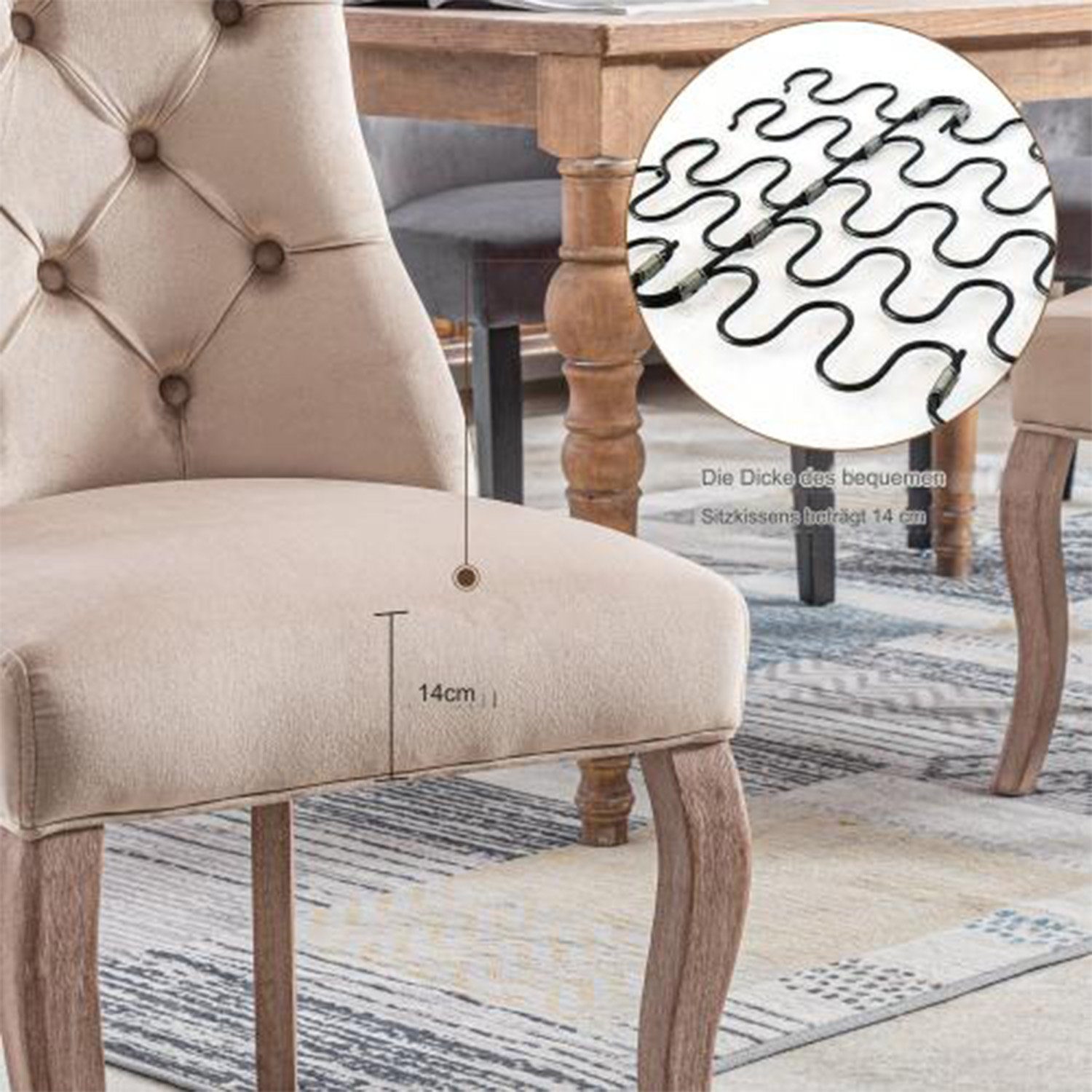 YANN 4-Fußstuhl 4-Fußstuhl, Stuhl Beige Samt Esszimmerstuhl,hohe Rückenlehne (4 St), mit Knopfsteppung, Gestell aus Massivholz, Beige(Set, 4 St)