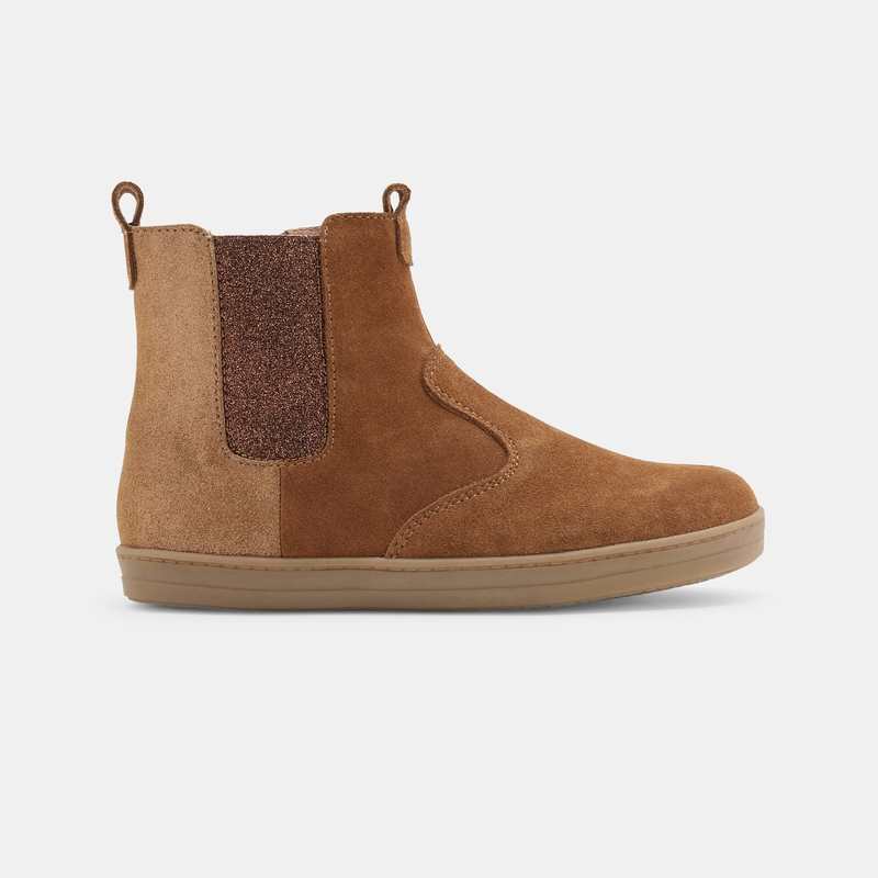 Boots chelsea croûte de cuir paillettes beige fille