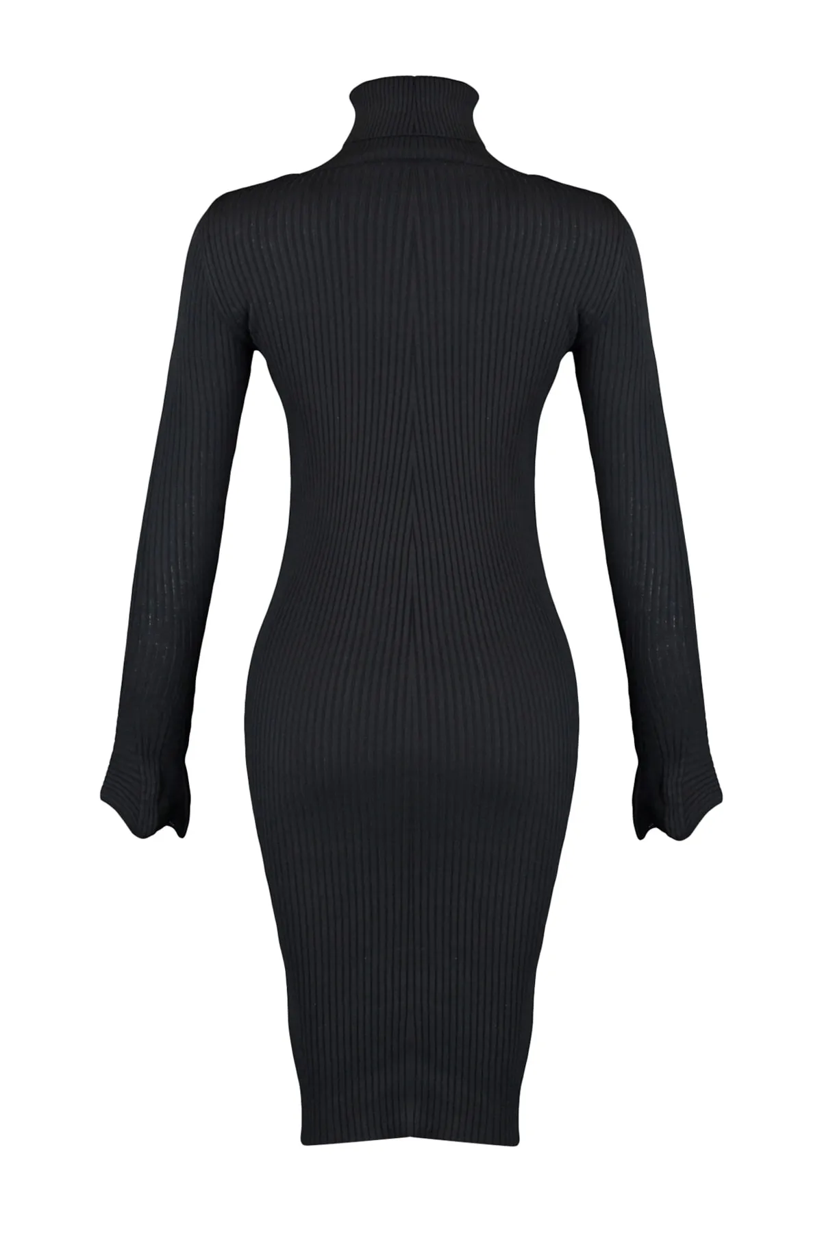 Trendyol Collection  Schwarzes Volant-Strickkleid mit Ärmeln TWOAW20YN0005