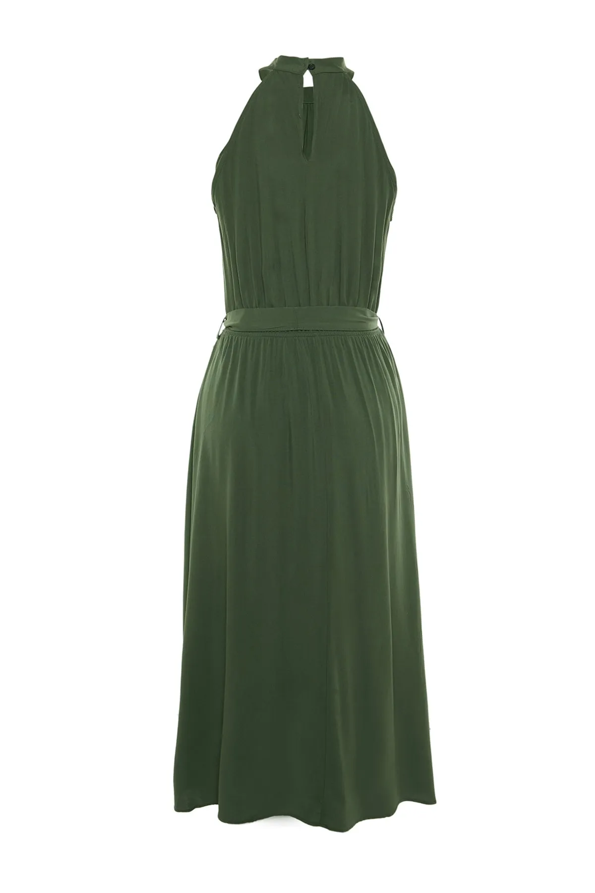 Trendyol Collection  Khakifarbenes A-Linien-Midikleid aus Viskose mit Neckholder und Gürtel TWOSS19EL0155
