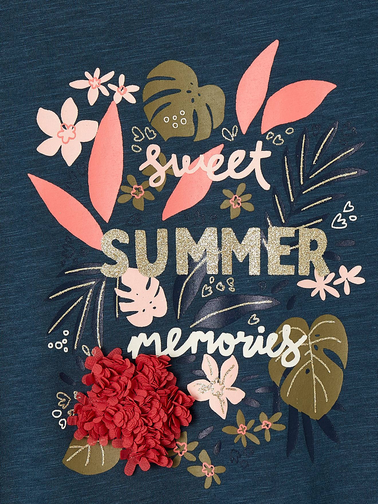 T-shirt fille animation relief et détails irisés fille rayé marine