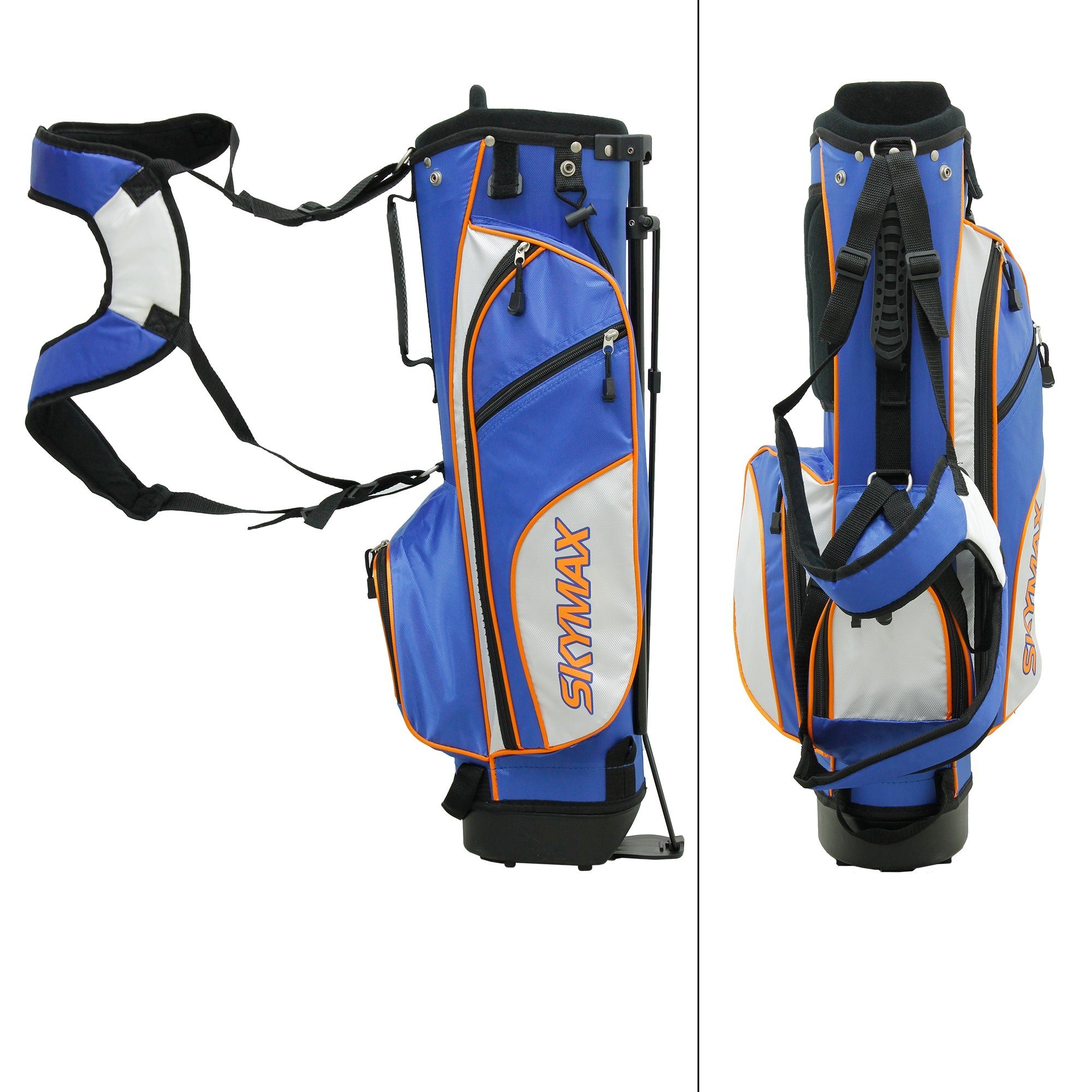 ECD Germany Golftrolley Skymax Junior Set Golftasche Golf Caddybag Kinderset Golfbag Standbag, Für 6 Golfschlägern Blau-Weiß 6-9 RH mit 4 Fächern Regenschutzhülle