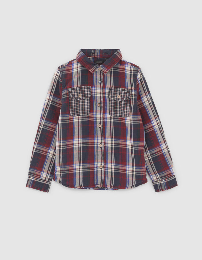 Chemise rouge mix carreaux capuche amovible garçon