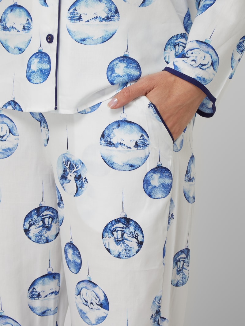 Pyjama-Hose mit Allover-Muster Modell 'Riley' in weiß