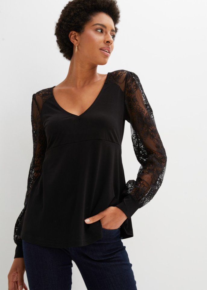 Langarmshirt mit Spitze